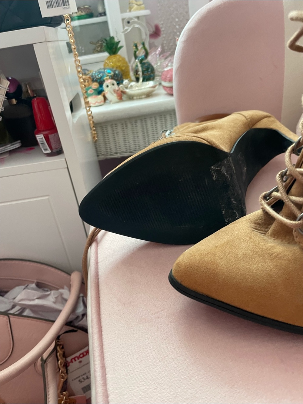 Women’s Lace-Up High Heel Ankle Boots — Tan Suede - Picture 5 of 6